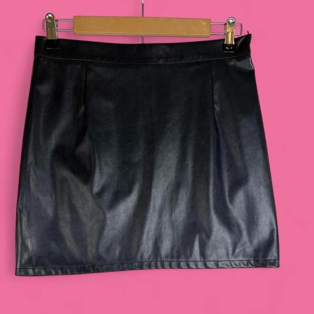 SHEIN Black Faux Leather Side Slit Mini Skirt Petite Large Edgy Night Out